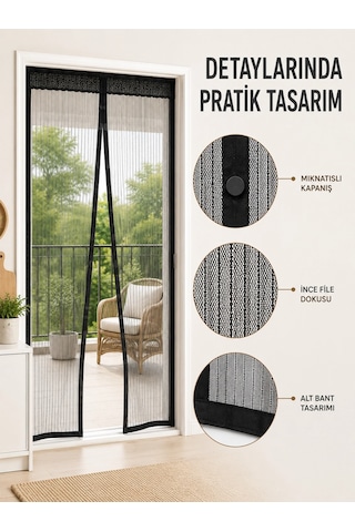 Mıknatıslı Kapı Sinekliği Otomatik Kapanan Siyah File Balkon Ve Teras Sinekliği