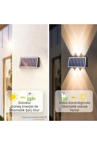 Technosmart 1adet Güneş Enerjili Çift Taraflı 6 Ledli Aplik Sarı Işık Duvar Lambası Bahçe Aydınlatma Diğer