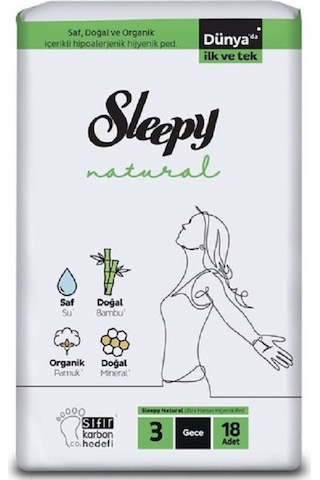 Sleepy Natural Ultra Hassas Hijyenik Ped Gece 6 x 18'li