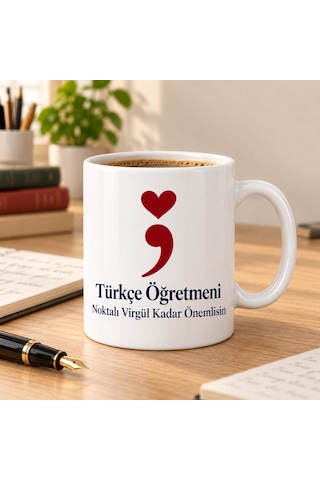 Storeşahin Türkçe Öğretmeni Noktalı Virgül Tasarımlı Porselen Kupa - Model 390 Shn0720 Çok Renkli