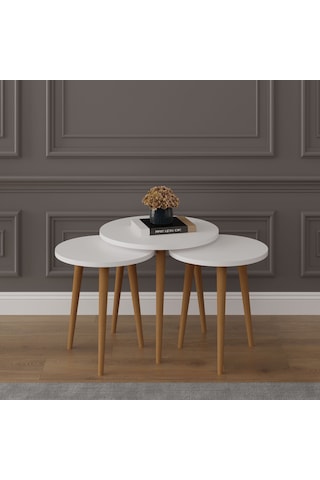 3 Lü Yuvarlak Zigon Sehpa Ahşap Ayaklı-sehpa01-beyaz