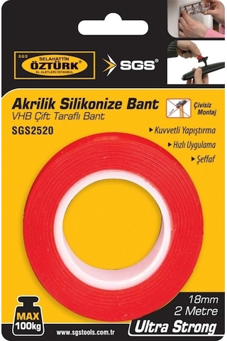 Sgs 2520 Silikonize Çift Taraflı Bant 18 MM x 2 M