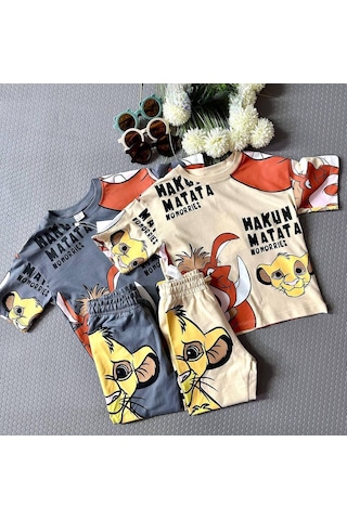 Hakuna Matata Eşofman Alt + Tişört Takımı 1-6 Yaş-194 Gri