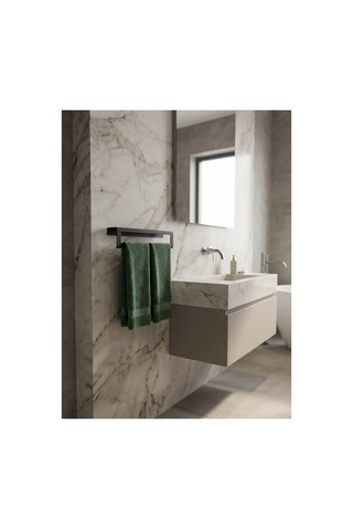Siyah Raflı Havlu Askısı, Metal Raflı Havluluk, Mutfak, Banyo Raflı 25cm Mat Siyah