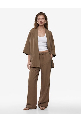 Koton Modal Kumaş Şal Yaka Cepli Uzun Kollu Kimono Ceket Bej 6sak50042ew Ekru