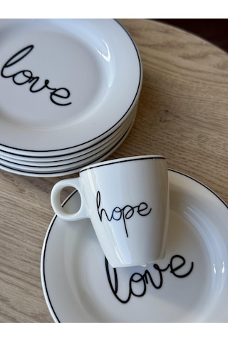 Porland Hope-love 6 Kişilik Kahve Ve İkram Servisi Beyaz