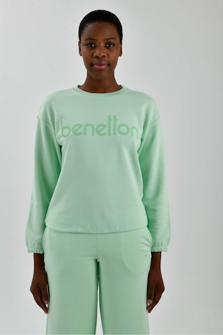 Kadın Önü Logo Baskılı Bisiklet Yaka Sweatshirt Mint