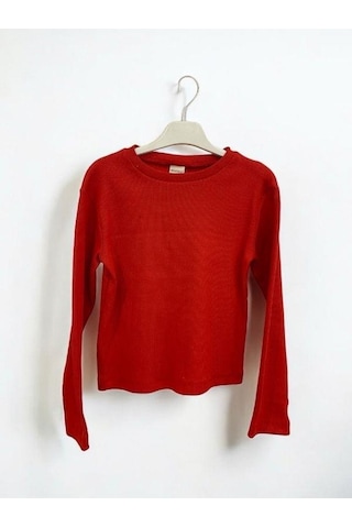 Kız Çocuk Pamuklu Kaşkorse Crop Bluz-14352 Kırmızı