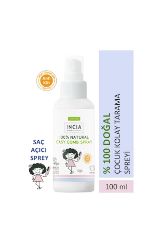 INCIA %100 Doğal Kolay Tarama Spreyi Çocuklar İçin Nemlendirici Parlaklaklaştırıcı Anti Klit 100 ml