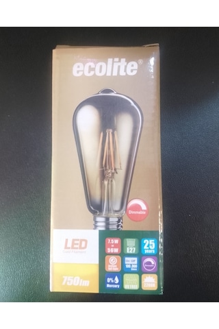 Ecolite E27 7,5w Gold Led Fılament Dimmerli Sarı Işık Led Ampul