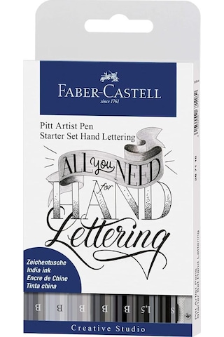 Faber-Castell Pitt Artist Pen Kaligrafi Seti. 8'Li. Siyah-Gri Ton