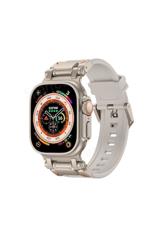 Apple Uyumlu Watch 42mm 44mm 45mm 49mm Titanyum Metal Bağlantı Kitli Silikon Kordon 101