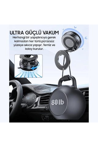 360 Ayarlanabilir Vakumlu Güçlü Manyetik Araç Telefon Tutucu Magsafe Uyumlu Vakumlu Vantuz 360 Katlanabilir Telefon Tutucu Geliştirilmiş Versiyon Siyah