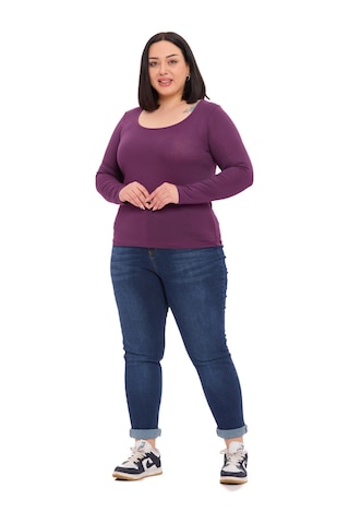 Disentis Büyük Beden U Yaka Uzun Kollu Viskon Mürdüm Body Mürdüm