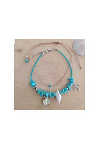 Midyeli Turkuaz Taşlı Halhal Turkuaz Turkuaz