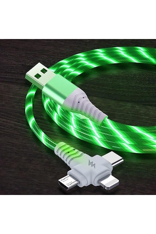 Jms  Vaorlo 3 In 1 Parlayan Şarj Kablosu 2.1a Hızlı Şarj Akışı Aydınlık Aydınlatma Usb Kablosu Samsung İos Uyumlu Xiaomi Huawei