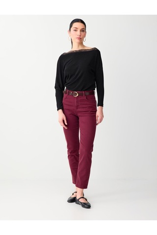 Jimmy Key Jimmy Key Siyah Kayık Yaka Uzun Kollu Dantel Detaylı Örme Bluz 6sw035531900