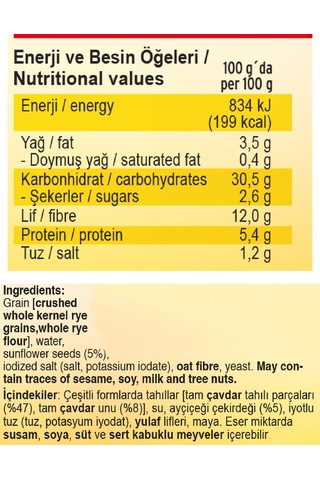 Mestemacher Ayçekirdekli Çavdarlı Tam Tahıllı Ekmeği 500 G