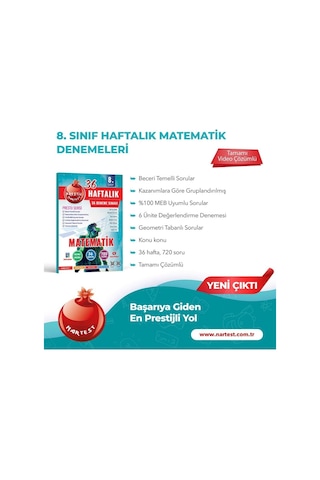 Nartest 8. Sınıf 36 Haftalık Matematik Denemeleri Prestij Serisi