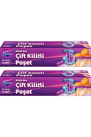 10'lu Çift Kilitli Buzdolabı Poşeti Büyük Boy 26 X 28 Cm İkili Paket