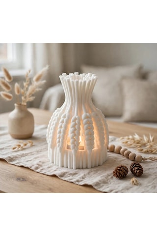 3d Baskı Buğday Demeti Tealight Mumluk Jüt İpli Dekoratif Sonbahar Hasat Feneri Şamdan Masa Süsü Çok Renkli