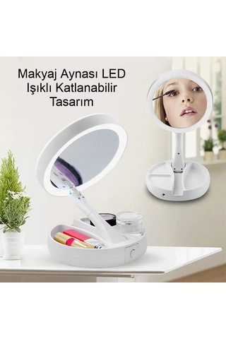 Led Işıklı 10x Katlanır Hafif Çift Yönlü Usb Şarjlı Makyaj Aynası
