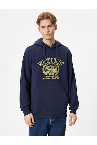 Koton Kolej Baskılı Hoodie Kapşonlu Kanguru Cep Detaylı Lacivert 4wam70212mk Lacivert