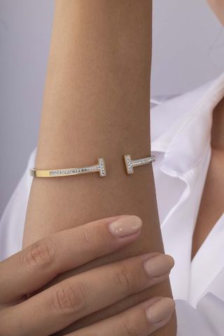 Gümüş Pazarım Zirkon Taşlı Tek Sıra Altın Kaplama Kadın Çelik Kelepçe Bielklik Renkli