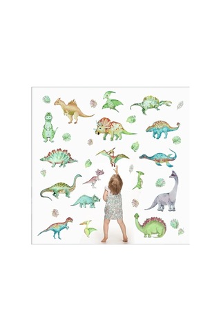Opulentliving Yeşil Dinozor Glow Duvar Stickerı, Pvc, Çocuk Oda Dekoru, Yeniden Kullanılabilir, 4 Adet Set