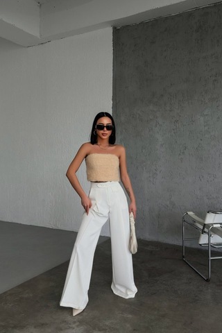 Üç Düğme Detayli Palazzo Pantolon Antrasit Melanj