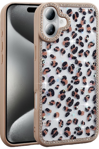 Apple Uyumlu iPhone 16 Kılıf Taşlı Ve Simli Tasarım Zore Azra Kapak Gold
