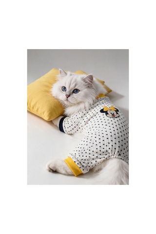 Spotty Sunny Minny Kedi Uyku Seti Siyah Beyaz Puantiyeli Penye Kedi Tulumu Ve Mini Yastık