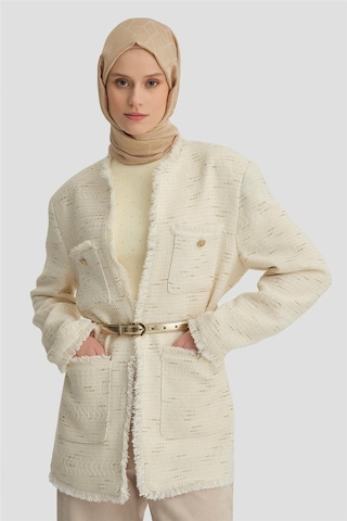 Armine Kumaşı Simli Ceket 24k5712 Ekru Ekru