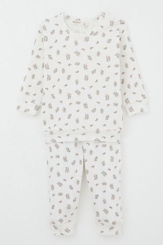Breeze Kız Bebek Pijama Takımı Omuzdan Patlı Çiçek Desenli 4 Ay-1 Yaş, Ekru