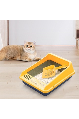 Açık Kediler Çöp Tepsisi, Yüksek Taraflı Kedi Çöp Kutusu, Kolay Temizleme, Yüksek Yanlar İle Çıkarılabilir Evcil Hayvan Çöp Tepsileri, S Mavi Sarı Pembe Beyaz