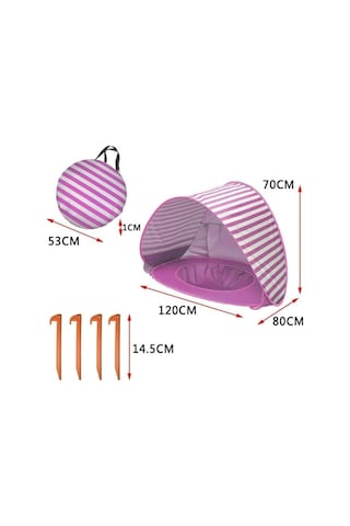 Ebitda Türk Bebek Plaj Çadırı Havuzlu Taşınabilir Katlanabilir Güneşlik Pembe Şerit Beyaz - Pembe Beyaz - Pembe