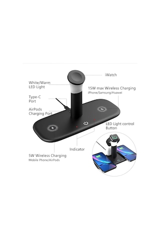 Lexroo Bw02 Aple Kablosuz Wireless Hızlı Şarj Standı Iwatch Airpods Apple iPhone Uyumlu 11 11 Pro 12 12 Pro 13 Standart