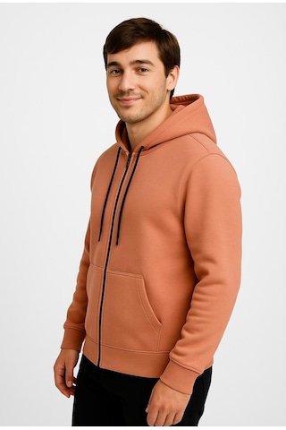 Axxel Erkek Somon Fermuarlı Kapüşonlu Sweatshirt-w590 Pembe 3 İplik Şardonlu