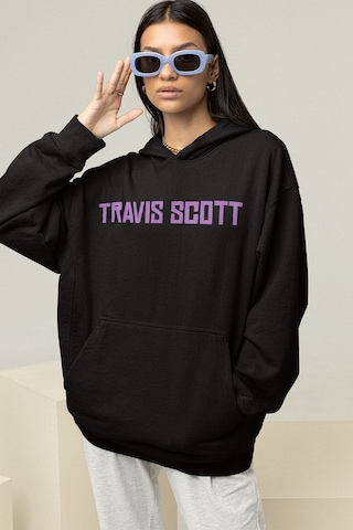 Sevbano Travis Scott Baskılı Unisex Oversize Rapper Şarkıcı Hoodie Siyah