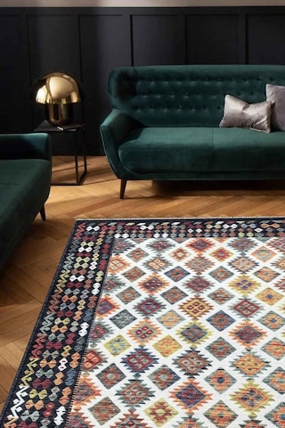 Valencıa 1505 Renkli Kaymaz Taban Yıkanabilir Modern Halı Kilim Çok Renkli