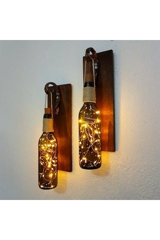Retro Yeşil Şişeli Led Ilı. Ceviz Aplik. 2 Li Set Yeşil
