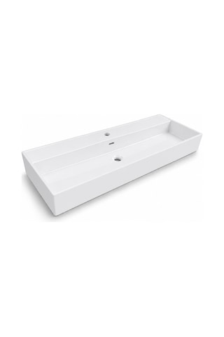 Dura Niva Kare Çanak Lavabo 120x46,5 Cm Tezgah Üstü Batarya Delikli Beyaz 5259