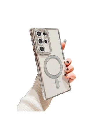 Samsung Galaxy S24 Ultra Kılıf Joke Simli Magneticsafe Kılıf - Lacivert Evimdeyokyok