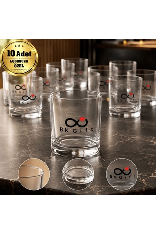 Logonuza Özel 10 Adet 300 Ml Şeffaf Cam Viski Bardağı Kurumsal Hediye Ve Promosyon Seti