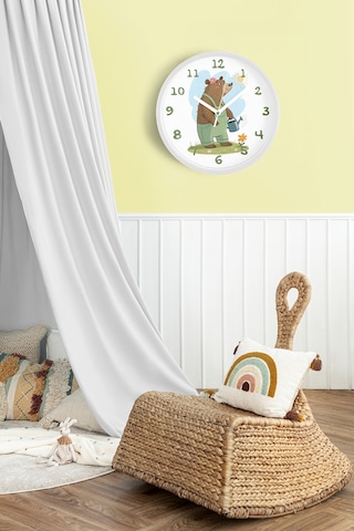 Sevimli Ayı Çocuk Odası Duvar Saati - 42cm - Önü Camlı Beyaz Kasa - Sessiz Mekanizma-jh1123 Beyaz