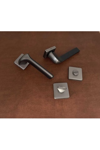 Posh Mat Skoç Füme Siyah Kare Rozetli Zamak Wc Banyo Kapı Kolu 1 Takım