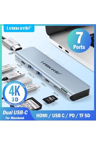 Lemorele 7'in 2'si Type-c Pd 100w+hdmı 4k+usb+sd/tf Kart Çoklayıc