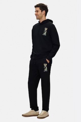 UCLA Savıo Siyah Kapüşonlu Pamuklu Baskılı Loose Fit Erkek Sweatshirt
