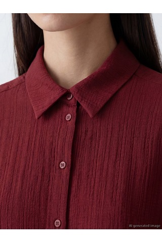 Lcw Everyday Bordo Oversize Gofre Kadın Gömlek Tunik