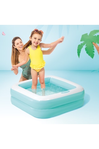 Şişme Taban Mini Kare Çocuk Havuzu - 86x86x25 Cm Mavi